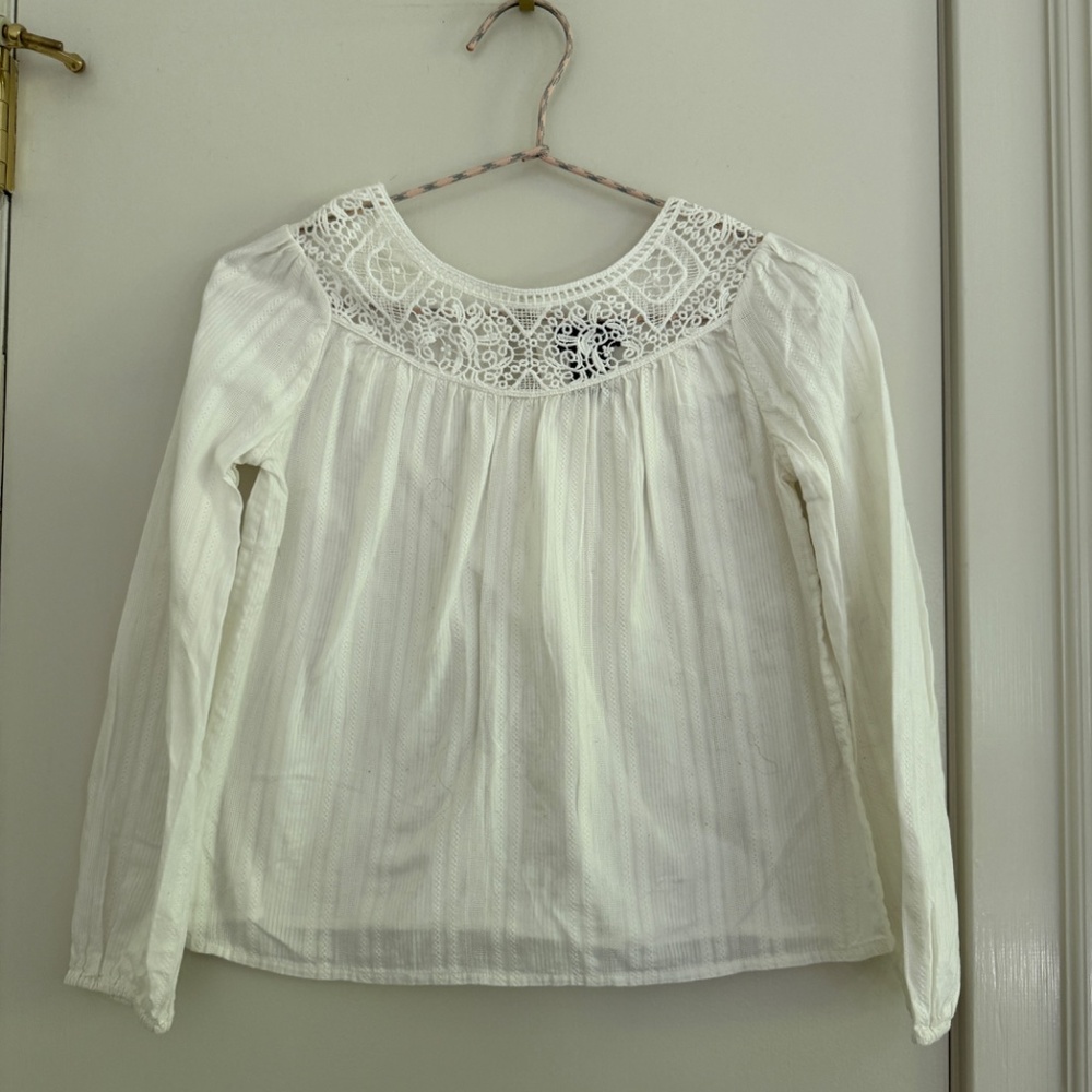 Ralph Lauren Girl's White Lace Detail Yoke Top Size 8